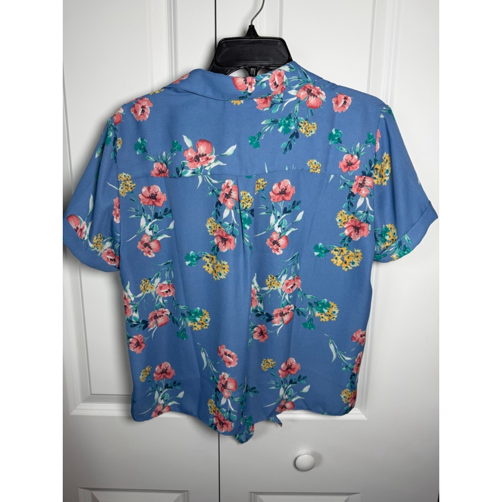 Pink Rose Blue Floral Button Down Shirt M - Picture 2 of 7